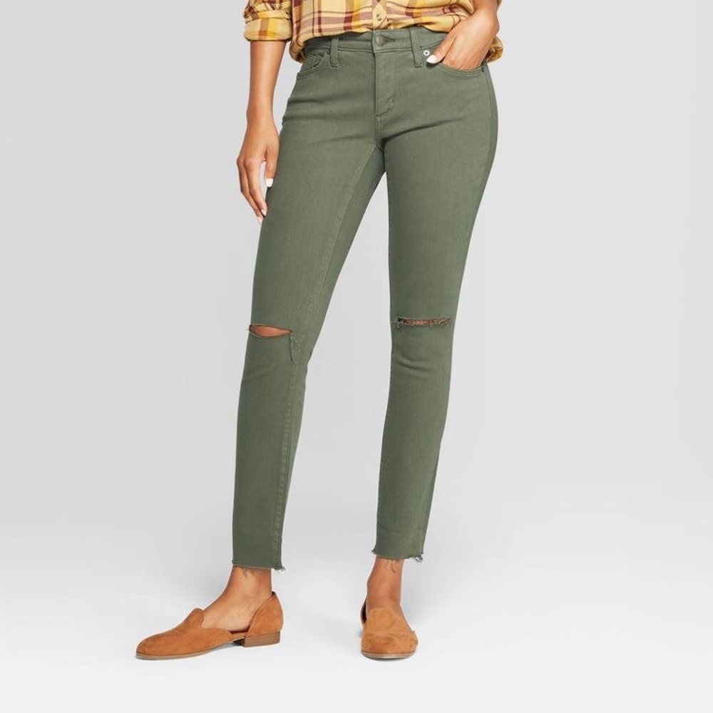 New Olive Ripped knee denim